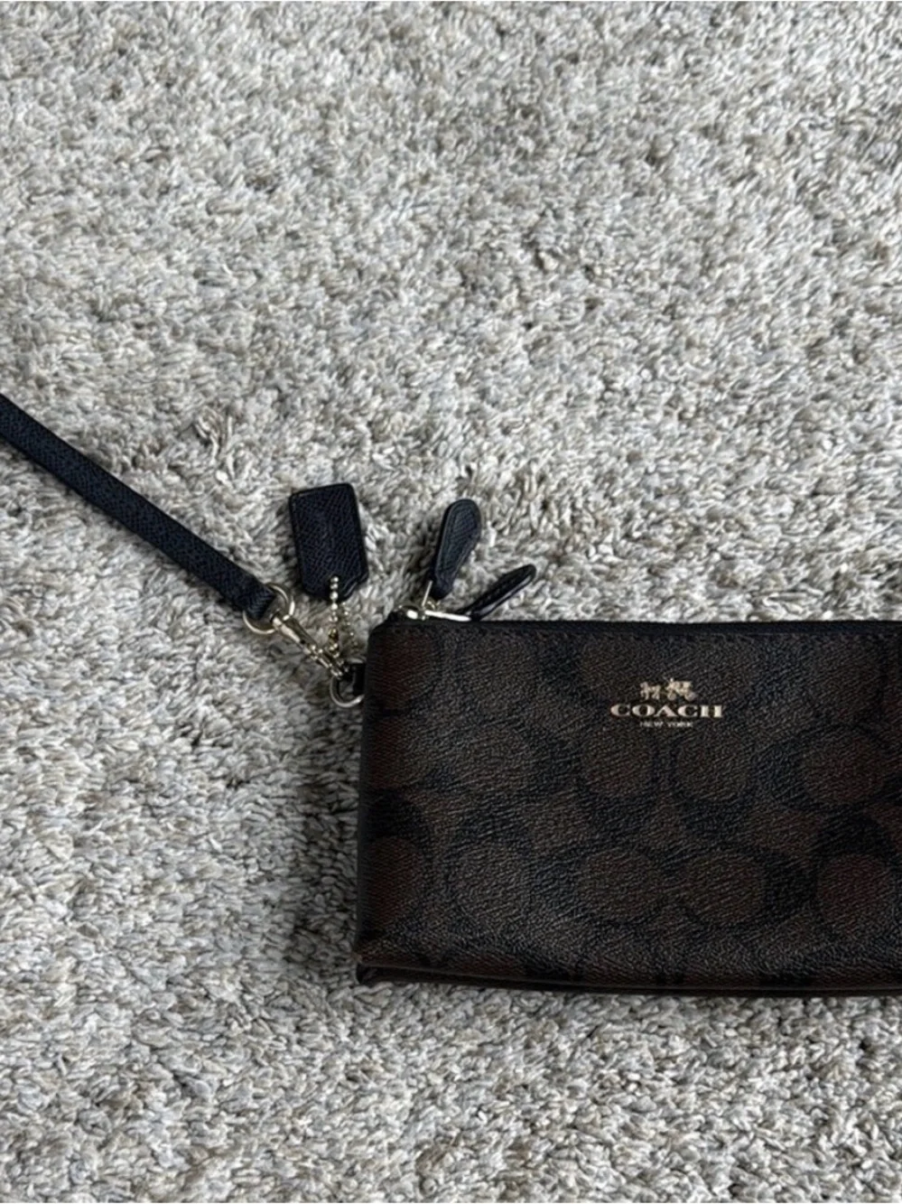 Coach Dark Brown Signature Wristlet with Detachable Strap